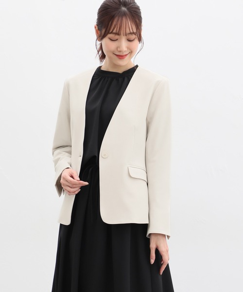 Honeys（ハニーズ）の「ウォッシャブルストレッチカラーレスジャケット（テーラードジャケット・レディース・ダークネイビー/ブラック/アイボリー/杢グレー/ベージュ・S/L/LL/M/3L）」の7枚目の写真