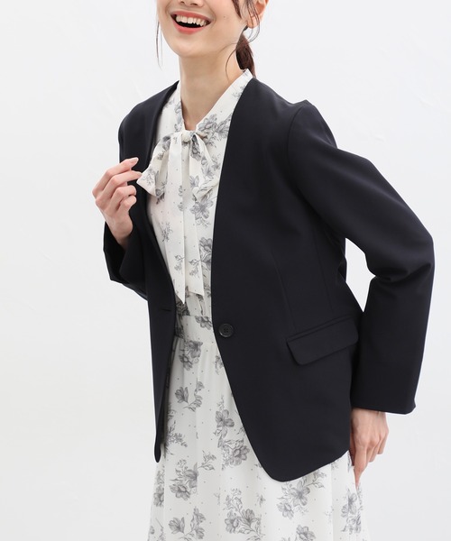 Honeys（ハニーズ）の「ウォッシャブルストレッチカラーレスジャケット（テーラードジャケット・レディース・ダークネイビー/ブラック/アイボリー/杢グレー/ベージュ・S/L/LL/M/3L）」の16枚目の写真