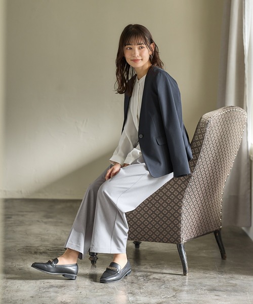 Honeys（ハニーズ）の「ウォッシャブルストレッチカラーレスジャケット（テーラードジャケット・レディース・ダークネイビー/ブラック/アイボリー/杢グレー/ベージュ・S/L/LL/M/3L）」の12枚目の写真