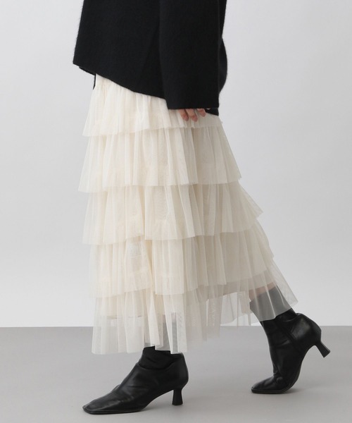 A part by（アパートバイ）の「フリルチュールスカート（スカート・レディース・ブラック/アイボリー・FREE）」の4枚目の写真