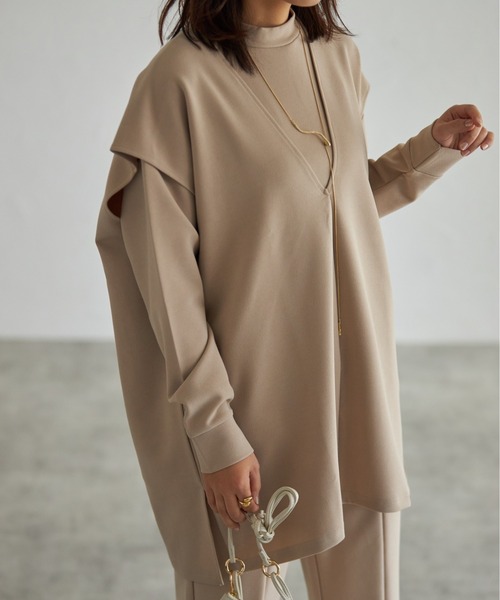 each（イーチ）の「【アンサンブルセット】Vネックベスト＋プチハイネックプルオーバー（アンサンブル・レディース・ブラック/グレー/ベージュ・FREE）」の3枚目の写真