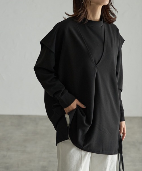 each（イーチ）の「【アンサンブルセット】Vネックベスト＋プチハイネックプルオーバー（アンサンブル・レディース・ブラック/グレー/ベージュ・FREE）」の4枚目の写真