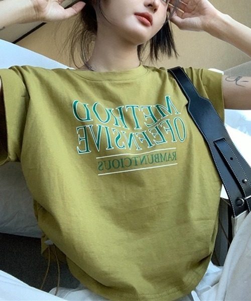 HALEY PESCA（ヘーリーペスカ）の「HALEY PESCA/Y2K ショート丈サイドドロースト ロゴTシャツ（Tシャツ/カットソー・レディース・ホワイト/グレー/グリーン・SMALL/MEDIUM/LARGE）」の3枚目の写真