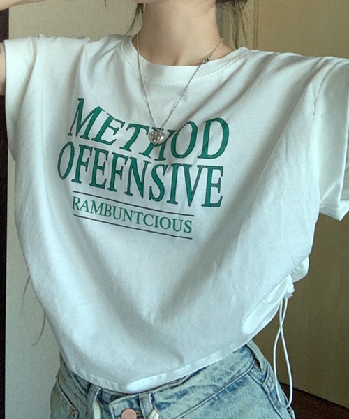 HALEY PESCA（ヘーリーペスカ）の「HALEY PESCA/Y2K ショート丈サイドドロースト ロゴTシャツ（Tシャツ/カットソー・レディース・ホワイト/グレー/グリーン・SMALL/MEDIUM/LARGE）」の17枚目の写真