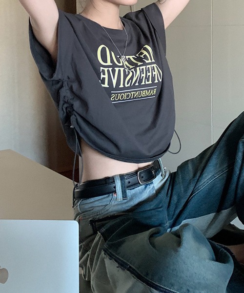 HALEY PESCA（ヘーリーペスカ）の「HALEY PESCA/Y2K ショート丈サイドドロースト ロゴTシャツ（Tシャツ/カットソー・レディース・ホワイト/グレー/グリーン・SMALL/MEDIUM/LARGE）」の15枚目の写真