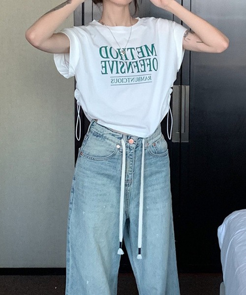 HALEY PESCA（ヘーリーペスカ）の「HALEY PESCA/Y2K ショート丈サイドドロースト ロゴTシャツ（Tシャツ/カットソー・レディース・ホワイト/グレー/グリーン・SMALL/MEDIUM/LARGE）」の11枚目の写真