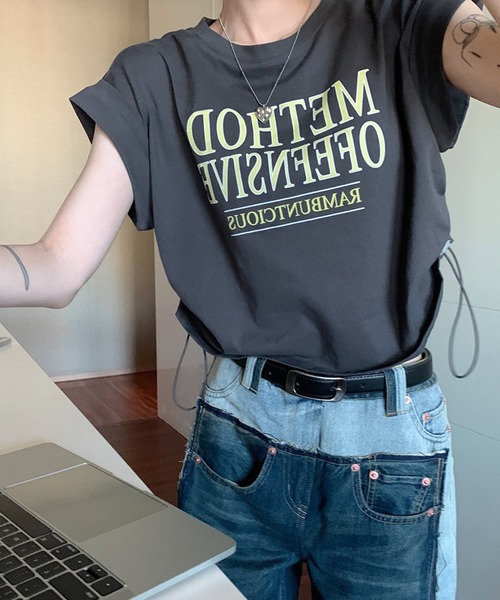 HALEY PESCA（ヘーリーペスカ）の「HALEY PESCA/Y2K ショート丈サイドドロースト ロゴTシャツ（Tシャツ/カットソー・レディース・ホワイト/グレー/グリーン・SMALL/MEDIUM/LARGE）」の22枚目の写真