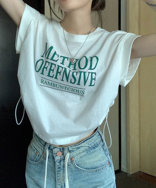 HALEY PESCA（ヘーリーペスカ）の「HALEY PESCA/Y2K ショート丈サイドドロースト ロゴTシャツ（Tシャツ/カットソー・レディース・ホワイト/グレー/グリーン・SMALL/MEDIUM/LARGE）」の14枚目の写真