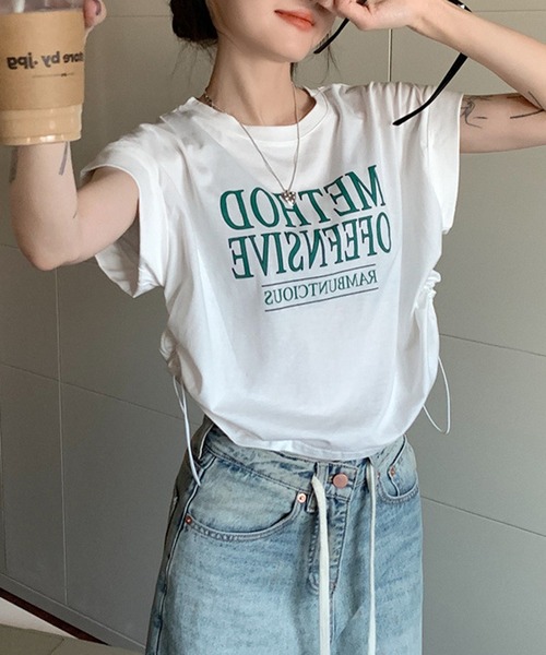 HALEY PESCA（ヘーリーペスカ）の「HALEY PESCA/Y2K ショート丈サイドドロースト ロゴTシャツ（Tシャツ/カットソー・レディース・ホワイト/グレー/グリーン・SMALL/MEDIUM/LARGE）」の21枚目の写真