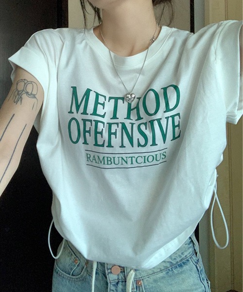 HALEY PESCA（ヘーリーペスカ）の「HALEY PESCA/Y2K ショート丈サイドドロースト ロゴTシャツ（Tシャツ/カットソー・レディース・ホワイト/グレー/グリーン・SMALL/MEDIUM/LARGE）」の8枚目の写真