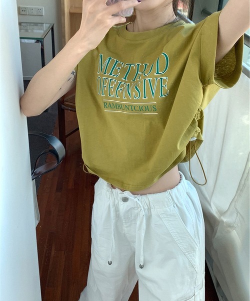 HALEY PESCA（ヘーリーペスカ）の「HALEY PESCA/Y2K ショート丈サイドドロースト ロゴTシャツ（Tシャツ/カットソー・レディース・ホワイト/グレー/グリーン・SMALL/MEDIUM/LARGE）」の10枚目の写真