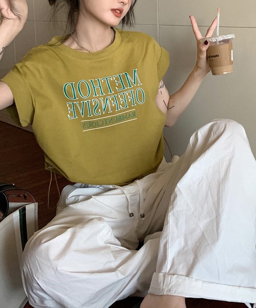 HALEY PESCA（ヘーリーペスカ）の「HALEY PESCA/Y2K ショート丈サイドドロースト ロゴTシャツ（Tシャツ/カットソー・レディース・ホワイト/グレー/グリーン・SMALL/MEDIUM/LARGE）」の20枚目の写真