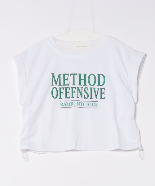 HALEY PESCA（ヘーリーペスカ）の「HALEY PESCA/Y2K ショート丈サイドドロースト ロゴTシャツ（Tシャツ/カットソー・レディース・ホワイト/グレー/グリーン・SMALL/MEDIUM/LARGE）」の4枚目の写真