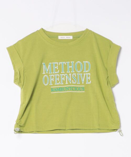 HALEY PESCA（ヘーリーペスカ）の「HALEY PESCA/Y2K ショート丈サイドドロースト ロゴTシャツ（Tシャツ/カットソー・レディース・ホワイト/グレー/グリーン・SMALL/MEDIUM/LARGE）」の6枚目の写真