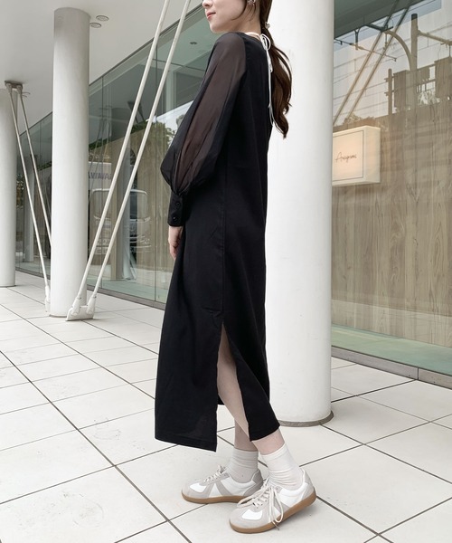 SHEPP(シープ)の「キーネック シアースリーブ きれいめワンピース(ワンピース・レディース・ブラック/アイボリー・M/L)」の15枚目の写真