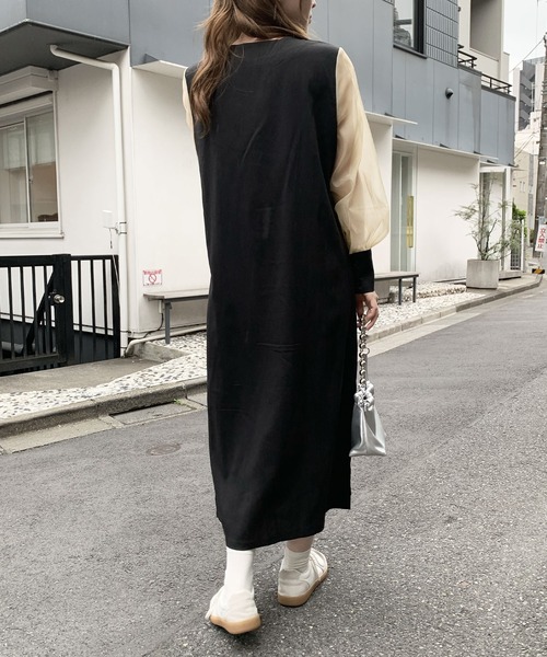 SHEPP(シープ)の「キーネック シアースリーブ きれいめワンピース(ワンピース・レディース・ブラック/アイボリー・M/L)」の8枚目の写真