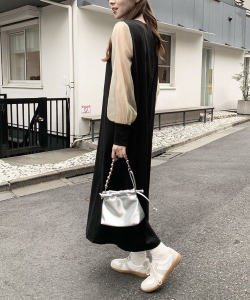 SHEPP(シープ)の「キーネック シアースリーブ きれいめワンピース(ワンピース・レディース・ブラック/アイボリー・M/L)」の9枚目の写真