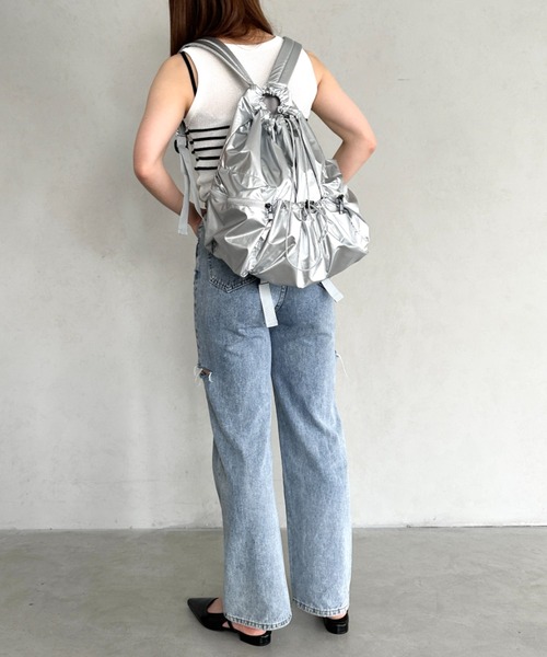 セール】【大容量】メタリックギャザードロストリュック（バックパック