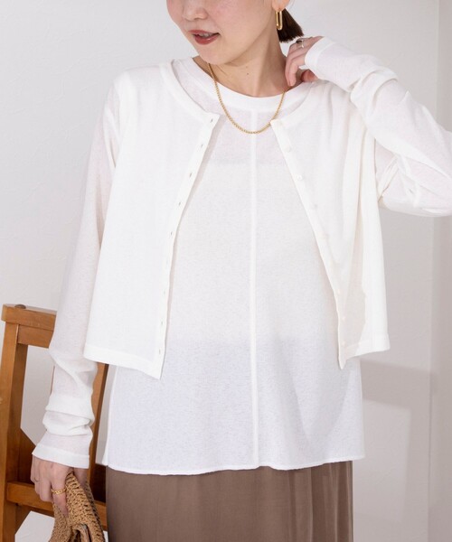 NOLLEY’S（ノーリーズ）の「《アンサンブル対応》シアーワッフル2WAYカーディガン（カーディガン/ボレロ・レディース・ライトグリーン/ネイビー/オフホワイト/ブラック・FREE）」の2枚目の写真