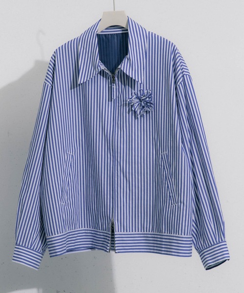 セール】hxcyyd × SOP ストライプフラワーコサージュシャツブルゾン