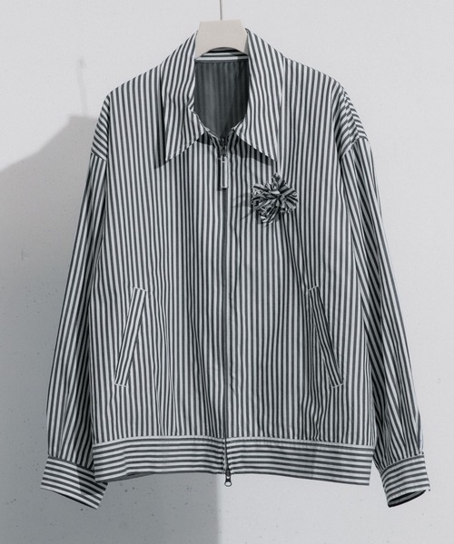 セール】hxcyyd × SOP ストライプフラワーコサージュシャツブルゾン