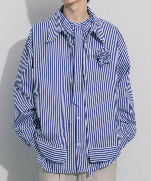 セール】hxcyyd × SOP ストライプフラワーコサージュシャツブルゾン