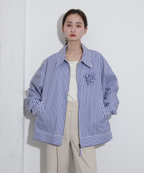 SENSE OF PLACE by URBAN RESEARCH(センスオブプレイスバイアーバンリサーチ)の「hxcyyd × SOP ストライプフラワーコサージュシャツブルゾン(UNISEX)(ブルゾン・メンズ・その他1/その他2・MEDIUM/LARGE)」の5枚目の写真