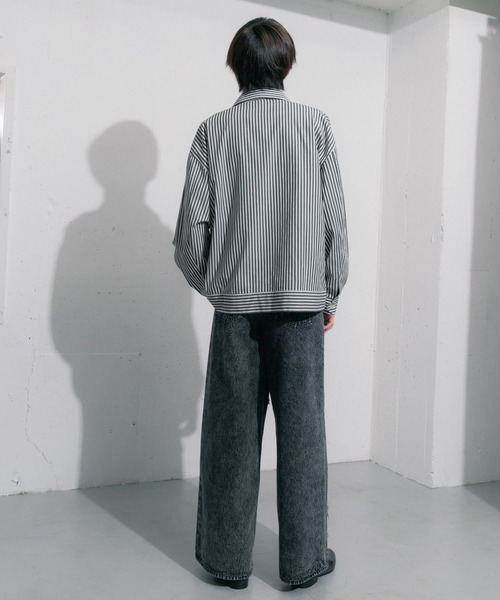セール】hxcyyd × SOP ストライプフラワーコサージュシャツブルゾン