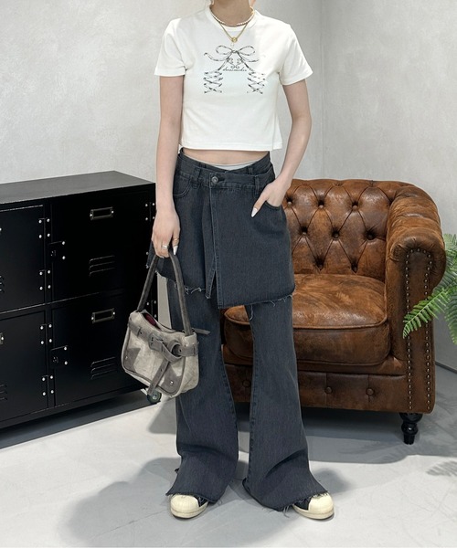 sedacle girl(セダクルガール)の「レースアップリボン クロップドT(Tシャツ/カットソー・レディース・オフホワイト/チャコールグレー・SMALL/MEDIUM)」の10枚目の写真