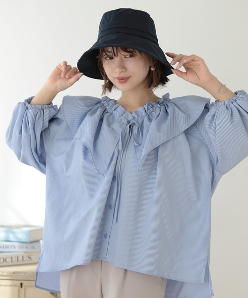 Little＆More（リトルアンドモア）の「バケットハット 綿麻 あご紐ワイヤー入折りたたみ（ハット・レディース・ベージュ/ネイビー/ブルー/ブラック・FREE）」の7枚目の写真