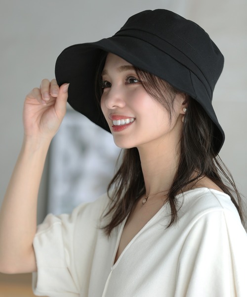 Little＆More（リトルアンドモア）の「バケットハット 綿麻 あご紐ワイヤー入折りたたみ（ハット・レディース・ベージュ/ネイビー/ブルー/ブラック・FREE）」の12枚目の写真