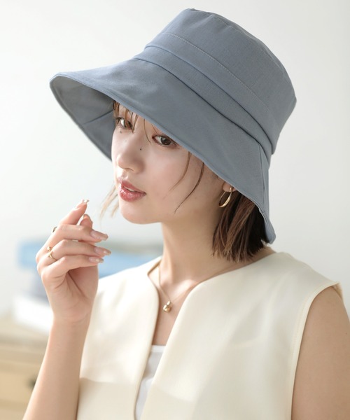 Little＆More（リトルアンドモア）の「バケットハット 綿麻 あご紐ワイヤー入折りたたみ（ハット・レディース・ベージュ/ネイビー/ブルー/ブラック・FREE）」の13枚目の写真