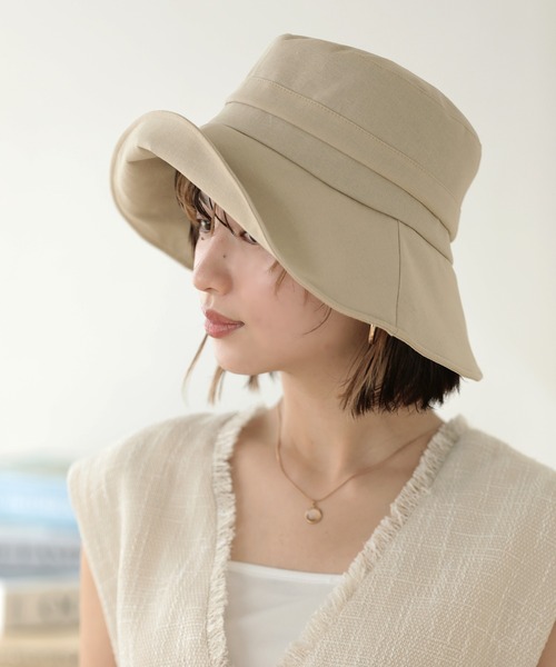 Little＆More（リトルアンドモア）の「バケットハット 綿麻 あご紐ワイヤー入折りたたみ（ハット・レディース・ベージュ/ネイビー/ブルー/ブラック・FREE）」の17枚目の写真