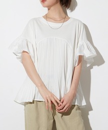 プリーツ切替異素材コンビTシャツ
