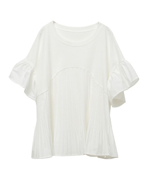 Rejoule(リジュール)の「プリーツ切替異素材コンビTシャツ(Tシャツ/カットソー・レディース・ブラック/ベージュ/ホワイト・FREE)」の13枚目の写真