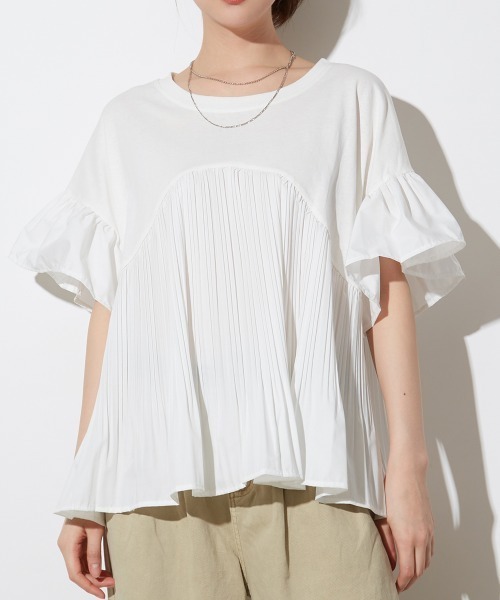 Rejoule(リジュール)の「プリーツ切替異素材コンビTシャツ(Tシャツ/カットソー・レディース・ブラック/ベージュ/ホワイト・FREE)」の22枚目の写真