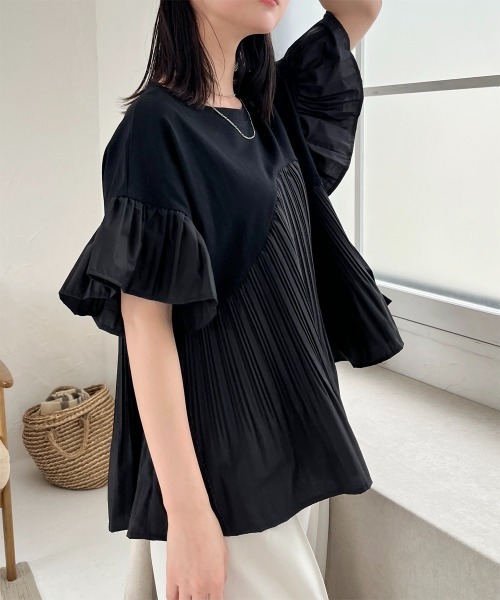 Rejoule(リジュール)の「プリーツ切替異素材コンビTシャツ(Tシャツ/カットソー・レディース・ブラック/ベージュ/ホワイト・FREE)」の18枚目の写真