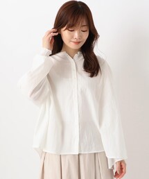 袖シャーリング コットンブラウス