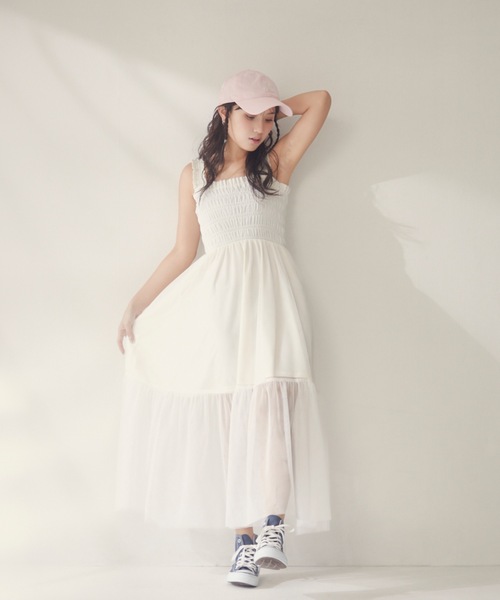 アウディーレ シャーリングシャツドレスワンピース 白ホワイト Shirring shirt dress(White) – Audire