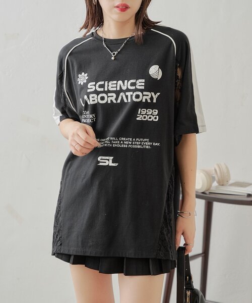 Chico（チコ）の「レース切替ゲームシャツ（Tシャツ/カットソー