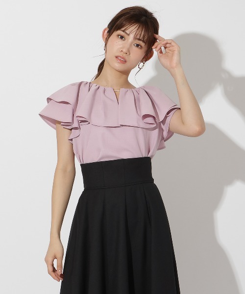 セール】フロントバー付きラッフルフリルブラウス（シャツ