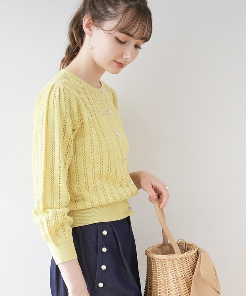 couture brooch（クチュールブローチ）の「◆透かし編みカーディガン（カーディガン/ボレロ・レディース・ネイビー/イエロー系その他/オフホワイト・42/38）」の14枚目の写真