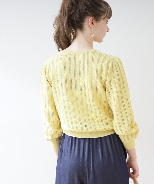couture brooch（クチュールブローチ）の「◆透かし編みカーディガン（カーディガン/ボレロ・レディース・ネイビー/イエロー系その他/オフホワイト・42/38）」の15枚目の写真