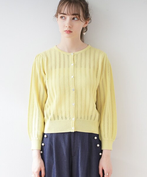 couture brooch（クチュールブローチ）の「◆透かし編みカーディガン（カーディガン/ボレロ・レディース・ネイビー/イエロー系その他/オフホワイト・42/38）」の8枚目の写真