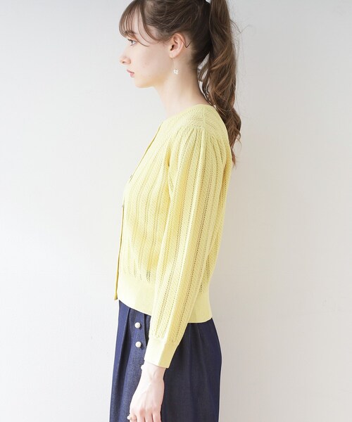 couture brooch（クチュールブローチ）の「◆透かし編みカーディガン（カーディガン/ボレロ・レディース・ネイビー/イエロー系その他/オフホワイト・42/38）」の9枚目の写真