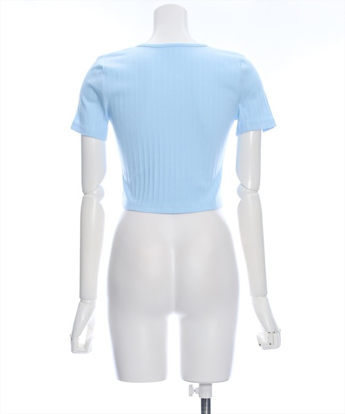 clear（クリア）の「フロントレースアップ半袖リブカットソートップス（Tシャツ/カットソー・レディース・サックスブルー/オフホワイト/ブラック/ピンク・F）」の8枚目の写真
