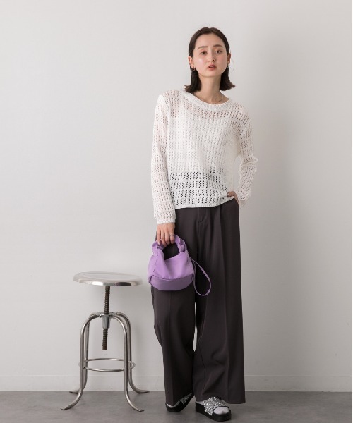 ad thie(アドティエ)の「透かし編み ニットプルオーバー(ニット/セーター・レディース・キャメル/ベージュ/ブラック/オフホワイト・FREE)」の5枚目の写真