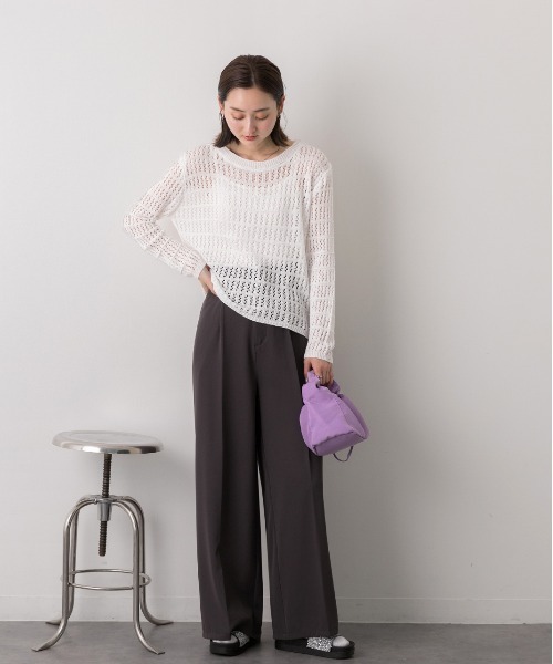 ad thie(アドティエ)の「透かし編み ニットプルオーバー(ニット/セーター・レディース・キャメル/ベージュ/ブラック/オフホワイト・FREE)」の6枚目の写真