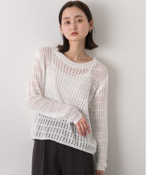 ad thie(アドティエ)の「透かし編み ニットプルオーバー(ニット/セーター・レディース・キャメル/ベージュ/ブラック/オフホワイト・FREE)」の7枚目の写真