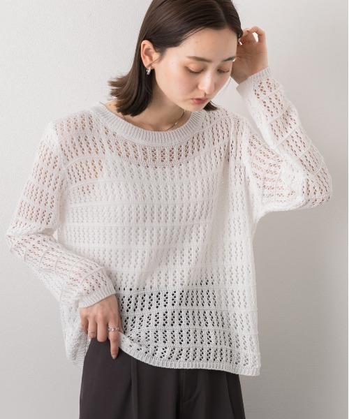 ad thie(アドティエ)の「透かし編み ニットプルオーバー(ニット/セーター・レディース・キャメル/ベージュ/ブラック/オフホワイト・FREE)」の10枚目の写真